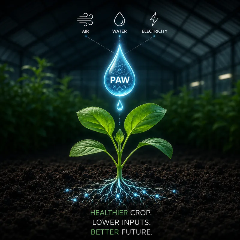 Plasma-Activated Water combining air, water, and electricity to support a healthier crop
